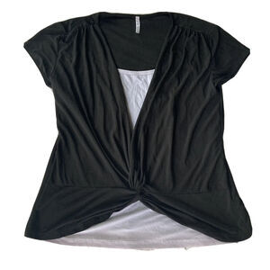 Passports Top Sz L Black White Layered Shirt School Teens Casual Work Y2K Summer